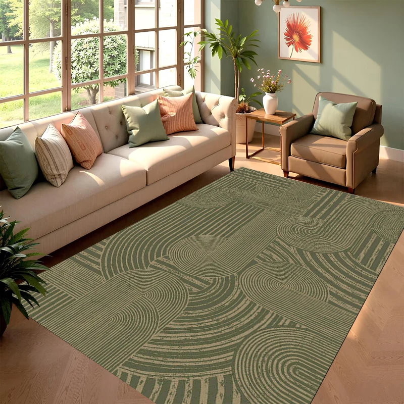 Modern Boho Geometric Arch Striped Area Rug Non-Slip Indoor Floor Mat for Mid Century Minimalist Living Room Bedroom Home Decor