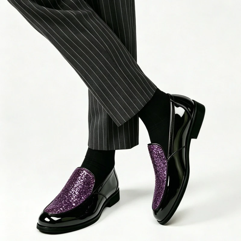Men's Leather Shoes, Formal Business Shoes, One Foot Stomping Sequins, Loafers, Men's High-end Plus Size Fashionable Men's Shoes