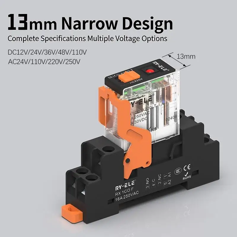 Power Relay 12A 24VDC/220VAC Coil, DIN Rail Mount Industrial Relay for PLC Control System