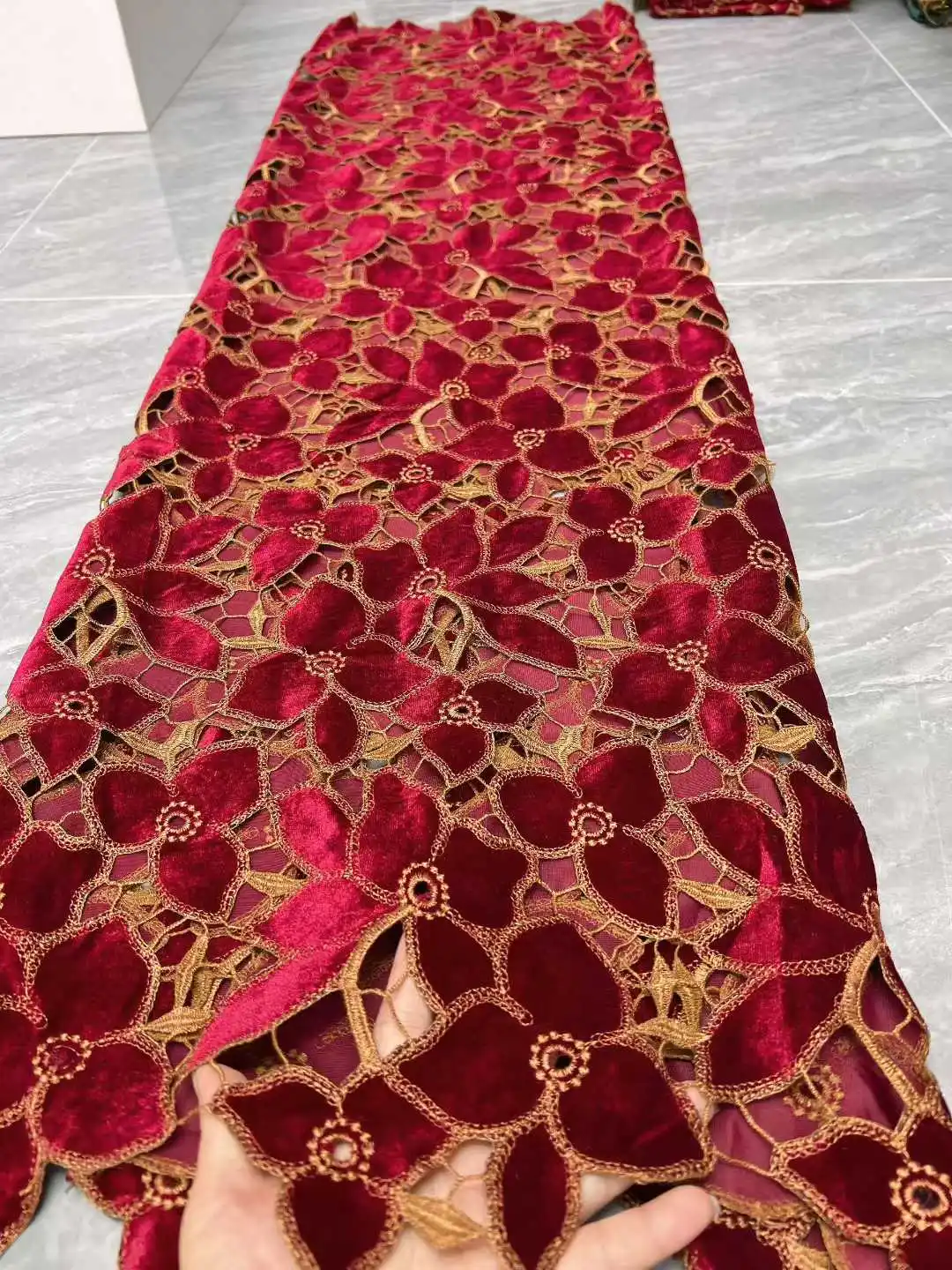 

African Velvet Lace Fabric 5 Yards High Quality Women Party Dress Luxury Embroidery Nigerian Lace Materials For Sewing - QY ​