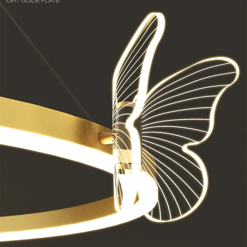 Modern Nordic Butterfly Ring Led Pendant Lamps Dimmable for Table Dining Room Kid\'s Bedroom Chandelier Home Decor Lustre Fixture