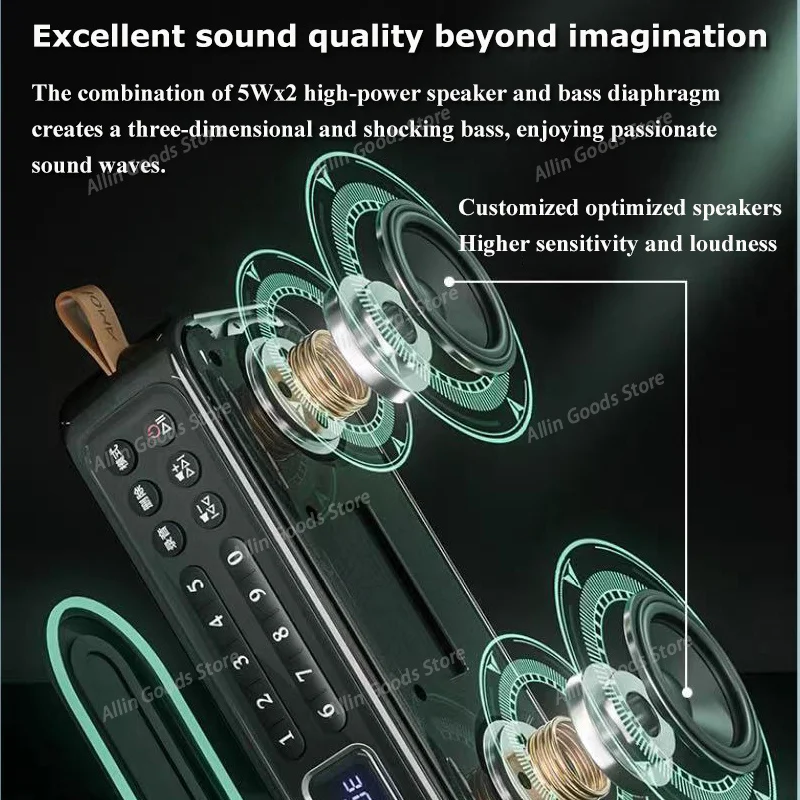Portable FM Radio 3000mah Rechargeable Radios Receiver Bluetooth Alta Potenci Recorder with LED Display TF Card USB Play