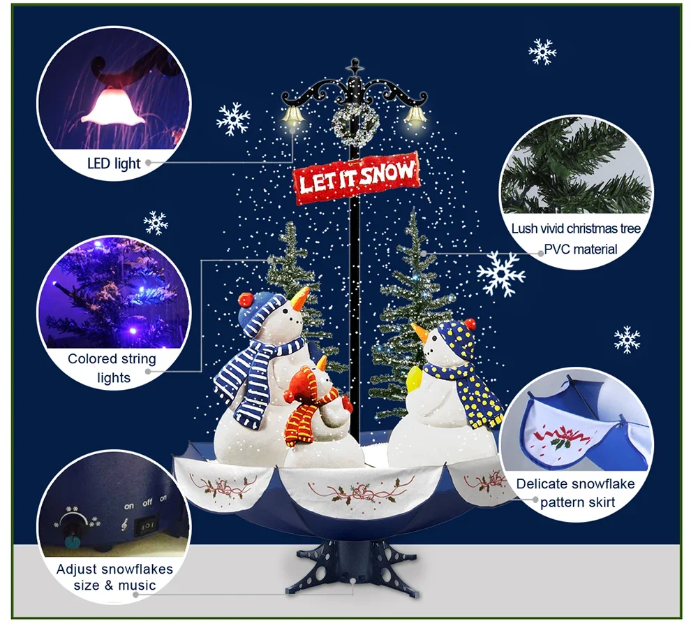 5.5 Feet of Snow Lights Three Snowman Family Figure Arbol De Navidad Con Base De Paraguas