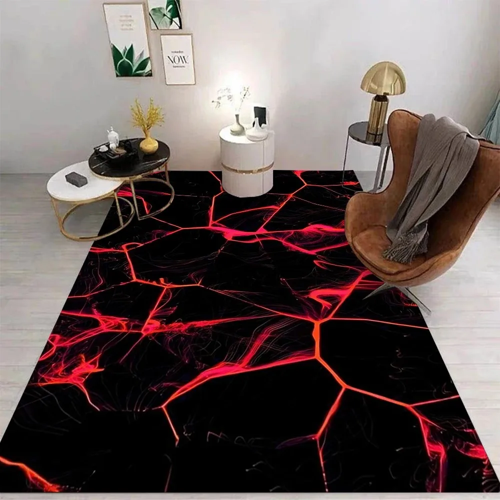 Lava Crack Pattern Carpet Various Styles with Red Orange Glowing Crackle Designs Non Slip Rug for Living Room Decor