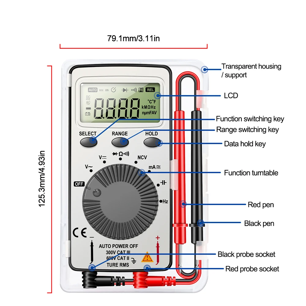 ANENG AN101Portable Digital Multimeter Tester  DC/AC Voltage TRMS Auto-Ranging Rechargeable Anti-burning Ohm Amp VoltMeter