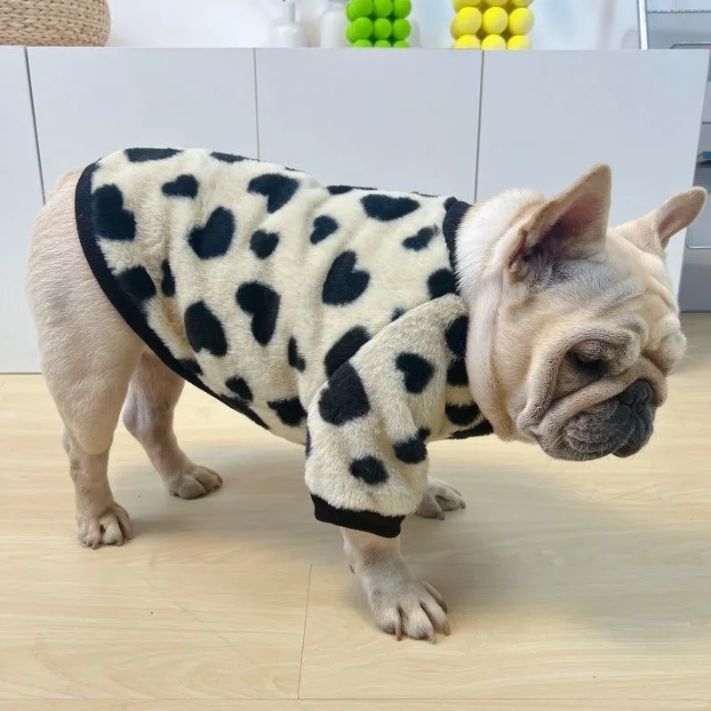French Bulldog Winter Dog Clothes Coat Warm and Thickened Vest Jacket Fat Dog Costume Bulldog Pug Love Pattern Pet Dog Clothing