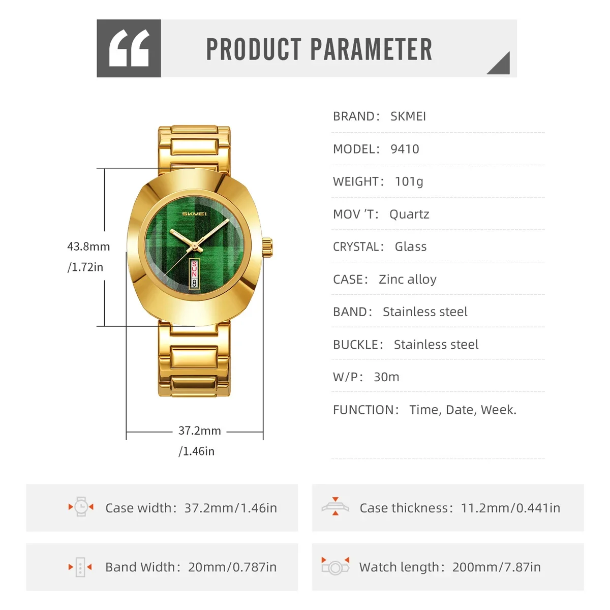 Skmei 9410 New Retro Design Premium Dial Men's Quartz Watch Waterproof Weekly Calendar Business Luxury Men's Watch