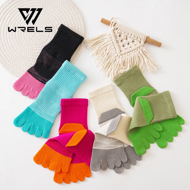 WRELS 1/2/3 Pairs Five Finger Socks Breathable Anti Odor Running Socks Women Cotton Moisture Wicking Anti Blister Toe Socks