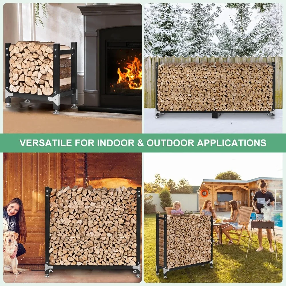 

Outdoor Firewood Rack 4ft Heavy Duty Log Holder Stand with Adjustable Anti Slip Pads for Indoor Patio Firepit