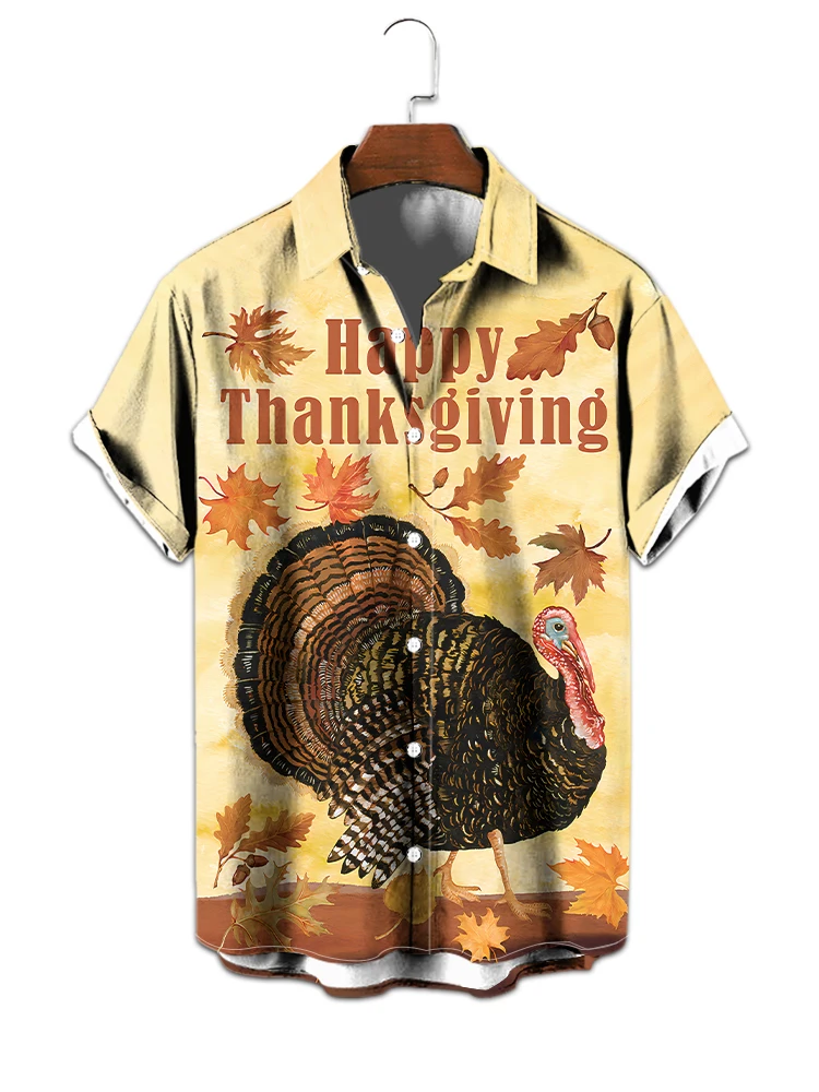 

Thanksgiving Street Fashion Popular Shirt Summer Daily Loose Comfortable Casual Shirt Turkey 3d Digital Printing Buttons Shirt