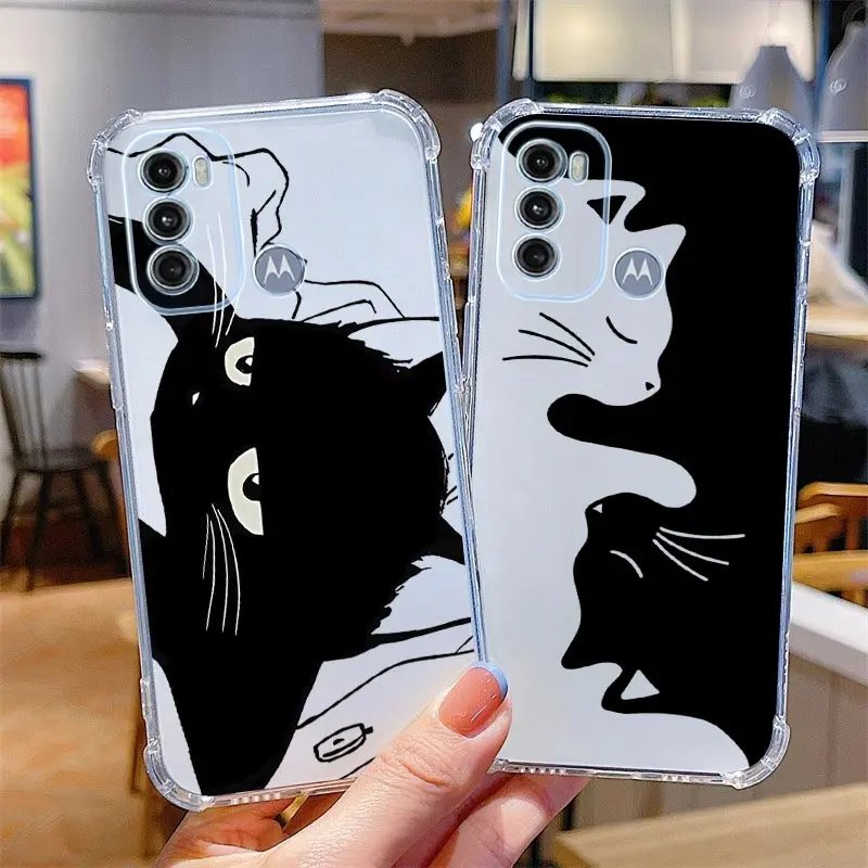 Quiet Cat Transparent Phone Case For Motorola Moto G60 G40F G22 G20 G9 G30 G42 G52 G10 G82 G53 G9 Power G8Play E20 E7Power Cover