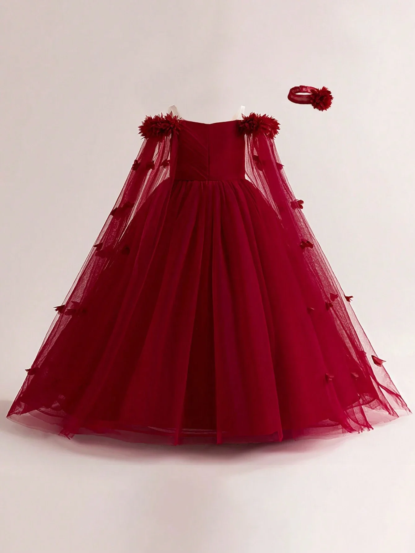 

Red Tulle Off Shoulder Floral Ball Gown Formal Evening Dress With 3D Flowers