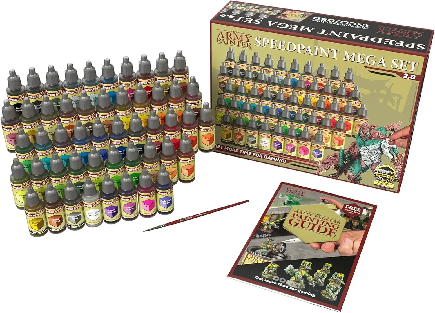 Army Painter Speedpaint Mega Set 2.0+ - 50x18ml Speedpaint Set with 42 Colors, 3 Metallics, Medium, Mixing Balls, Brush, Guide