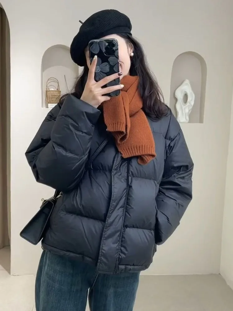Short Puffer Jacket Women's Thickened Warm Stand Collar Duck down Bread Style Fashionable Winter Outerwear Commute Style
