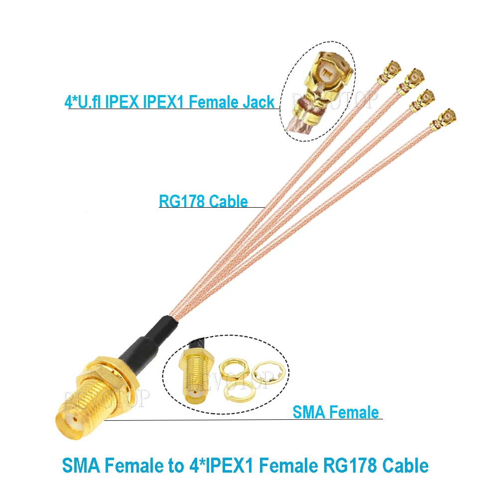 1PCS 1 to 4 SMA IPX Splitter Cable RP-SMA / SMA Female to 4 x U.fl IPEX1 Female1 Jack RG178 WIFI Antenna Extension Jumper