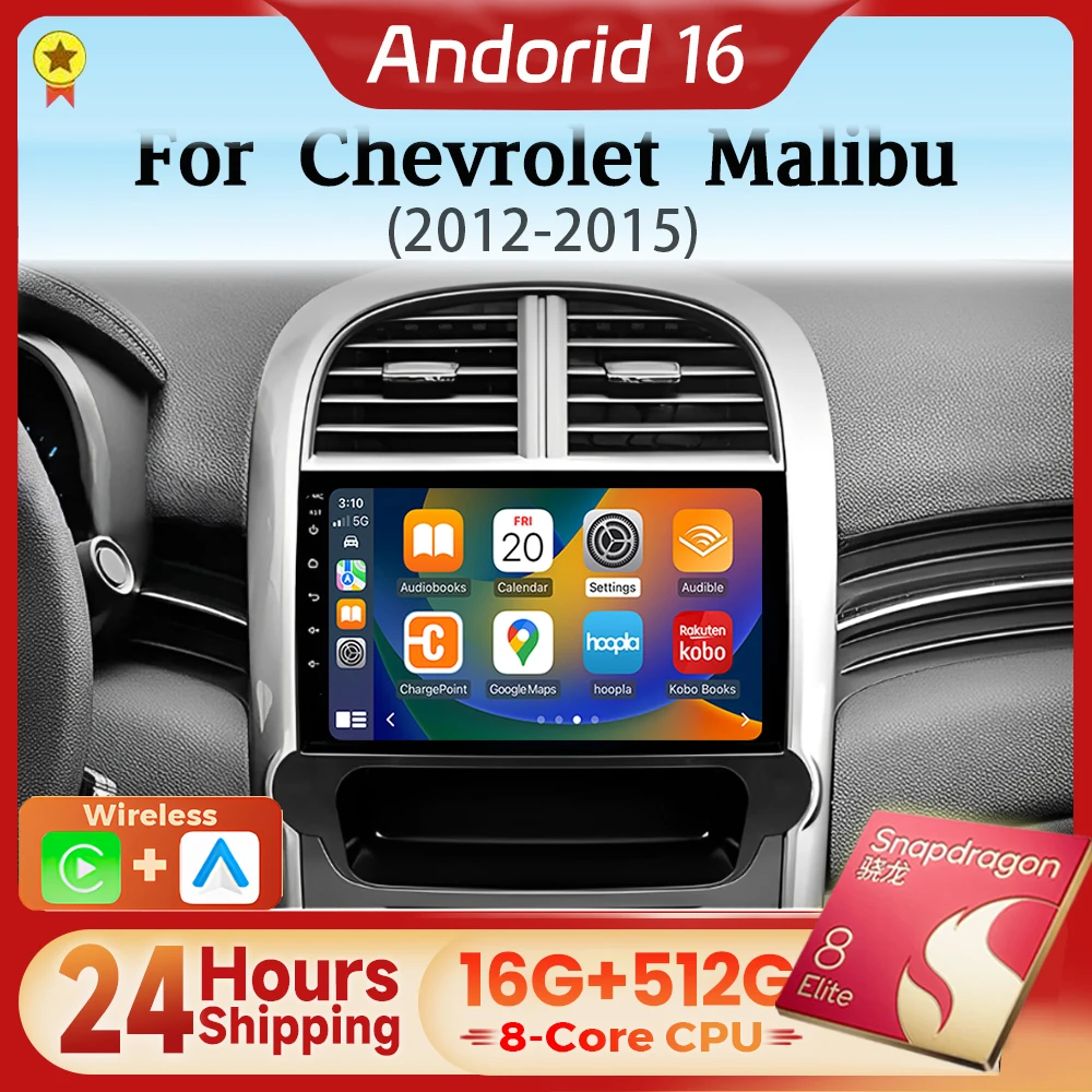 Radio Multimedia para Auto con Pantalla 2K, Android 16, Qualcomm Carplay, para Chevrolet Malibu XL 2016-2018, DSP, Autoradio, Estéreo, BT