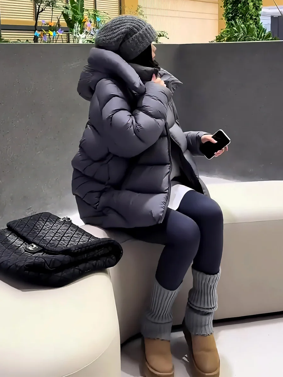 Casaco de Inverno Thiened Branco para Mulheres, Jaqueta com Capuz, Acolchoada, Estilo Moderno, à Prova de Frio