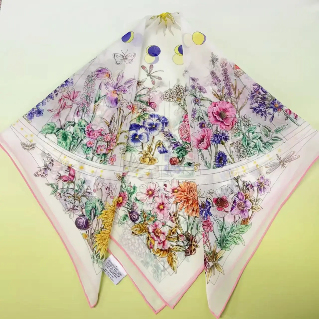 手巻きエッジシルクシフォンスカーフ片面印刷軽量シルクカップル学生子供大人高齢者オールシーズン対応