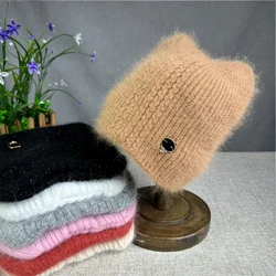 Gorros de conejo de Angora para mujer y niña, gorro de esquí con orejas de gato, cálido, de invierno, de alta calidad, a la moda, novedad