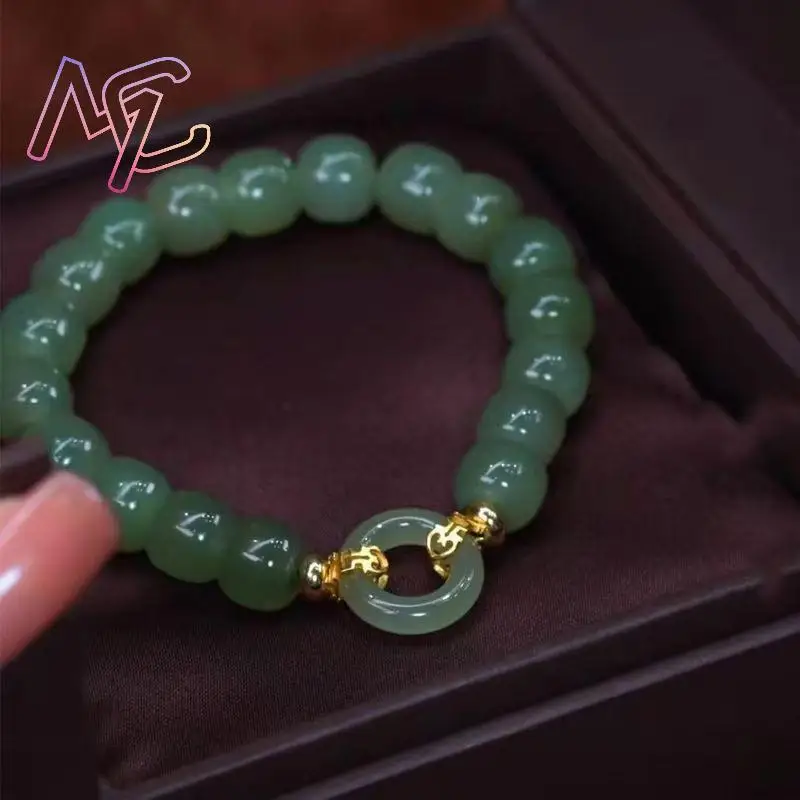 Green Natural Jade Ring Bracelet Luxury Talismans Accessories Carved Gemstone Amulet Designer Beads Bangle Gifts for Women view 5