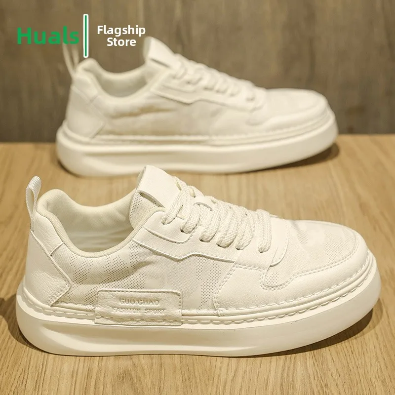 Men's Summer Breathable Casual Shoes Trendy All-Match Thick Bottom Heightening White Sneakers Korean Style Outdoor Leisure Fo...