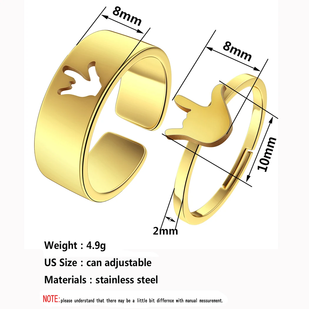 Kinitial Stainless Steel I Love You Hand Gesture Matching Promise Ring Craft Your Most Treasured Moment Into a Couple Ring