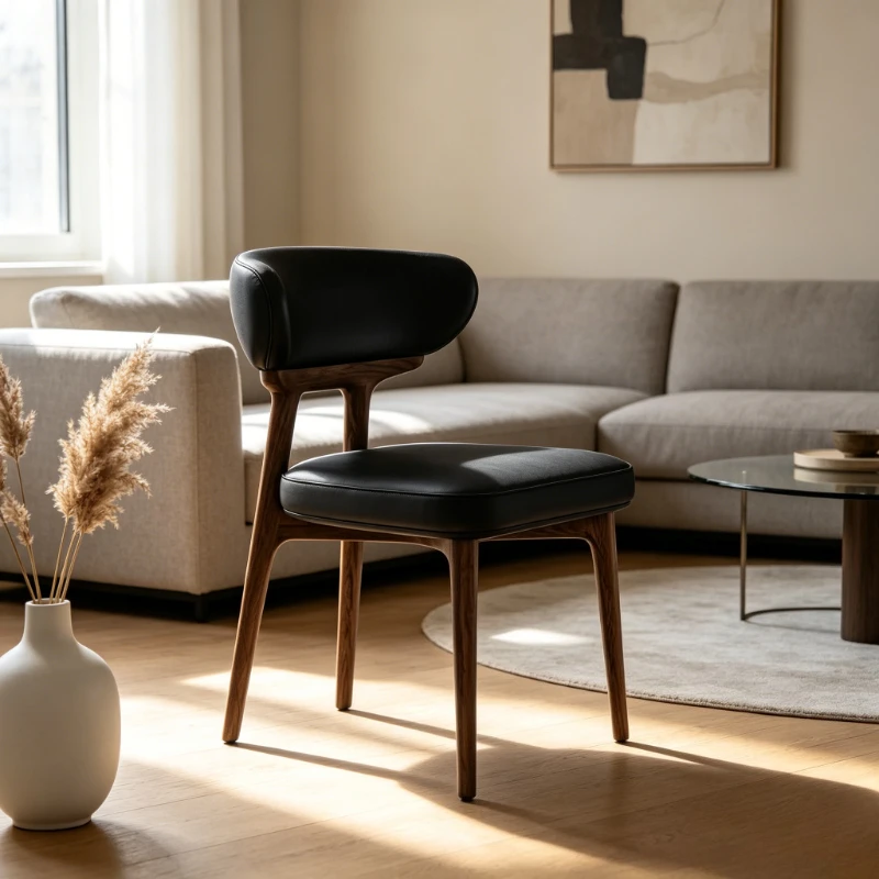 Modern Minimalist Black Dining Chair High-End Light Luxury Kitchen Stool Solid Wood Home Furniture Comfortable Living Room Chair