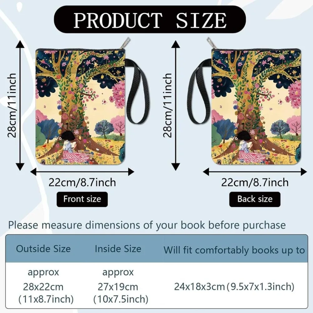 Book Sleeve Book Covers with Zipper and Extra Sleeve Cloth Woman Dream Tree Flower Rectangle Protector Washable Wrap Pouch Bag
