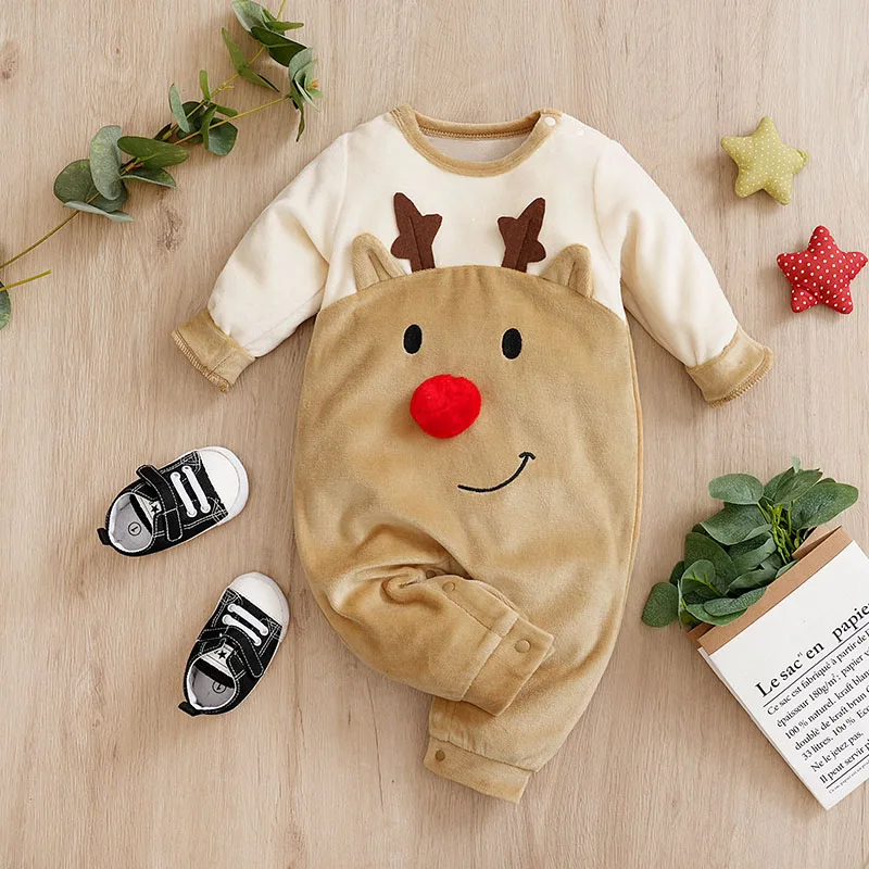 0-12 months Christmas Newborn Baby Romper Winter Flannel Elk long sleeve Unisex Baby Bodysuits  Boy Girl Clothes Festivals