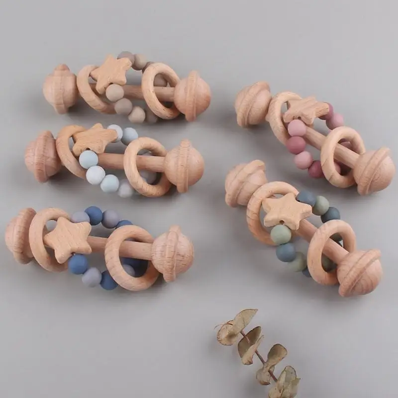 

Infant Beech Shake Rattle Burr-Free Handhold Molar Rod Toddler Chewing Toy