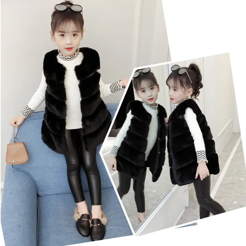 Kids Girls Faux Fur Vest Coats Winter Warm Waistcoat Sleeveless Children Fur Jacket Baby Girls Outwear Clothes