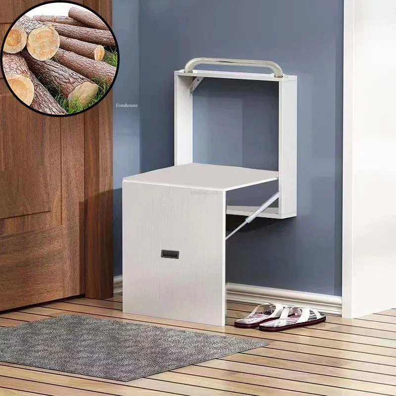 Folding Wall-mounted Bathroom Seat Simple Household Can Store Bathroom Chairs Porch Invisible Wall-mounted Shoe Changing Stool Z