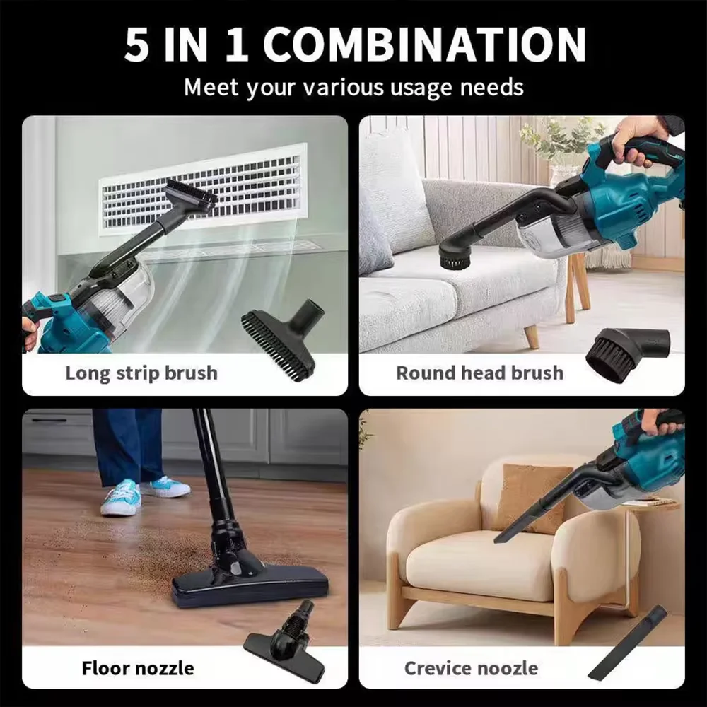 Cordless Handheld Electric Vacuum Cleaner Rechargeable Powerful Indoor Cleaning Tool Compatible with Makita/Dewalt 18V Battery