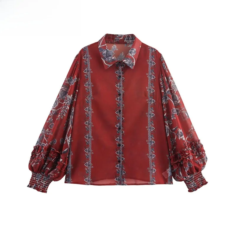 

ZBZR Faionable Slim Fit круглый Ne irt для женщин осенний новый повседневный дышащий полиэстер с принтом Long Sve irt