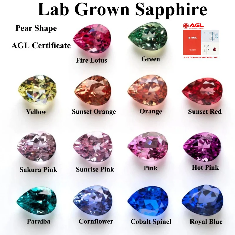 

Lab Grown Sapphire Gemstone Pear Shape DIY Charms Jewelry Earring Rings Making Main Materials Selectable AGL Certificate
