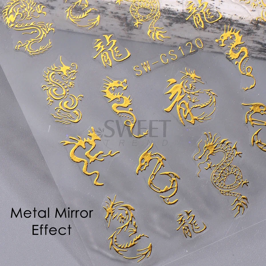 3D Gold Silver Dragon Snake Nail Stickers Bronzing Chinese New Year Zodiac Design Character Adhesive Sliders Manicure Foil Wraps