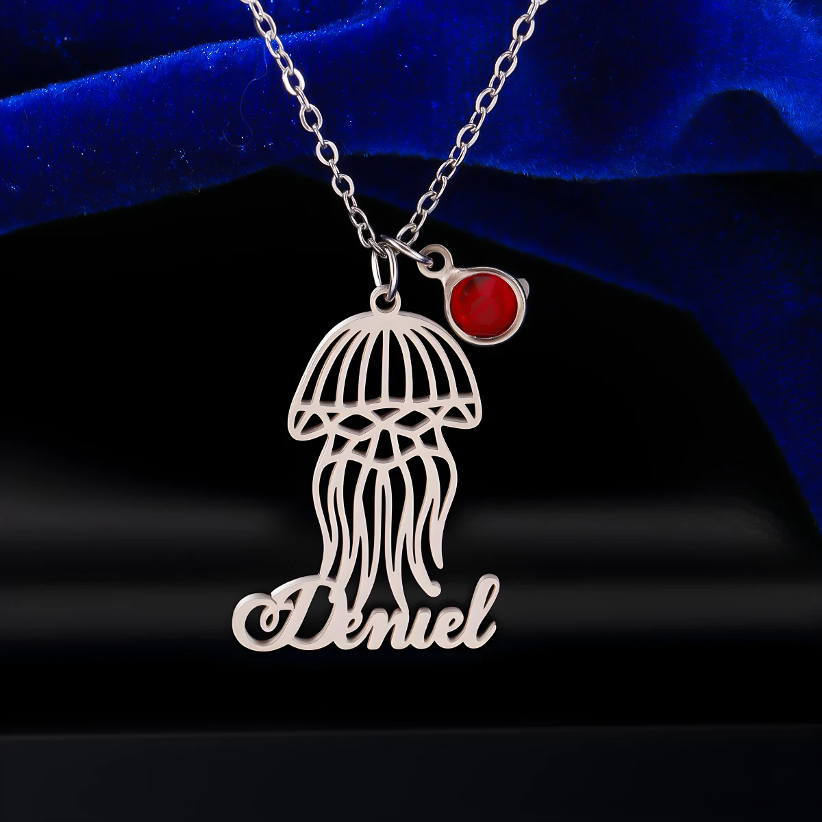 Todorova Personalized Custom Name Marine Life Jellyfish Pendant Necklace StainlessSteel Ocean Animal Choker Jewelry BirthdayGift