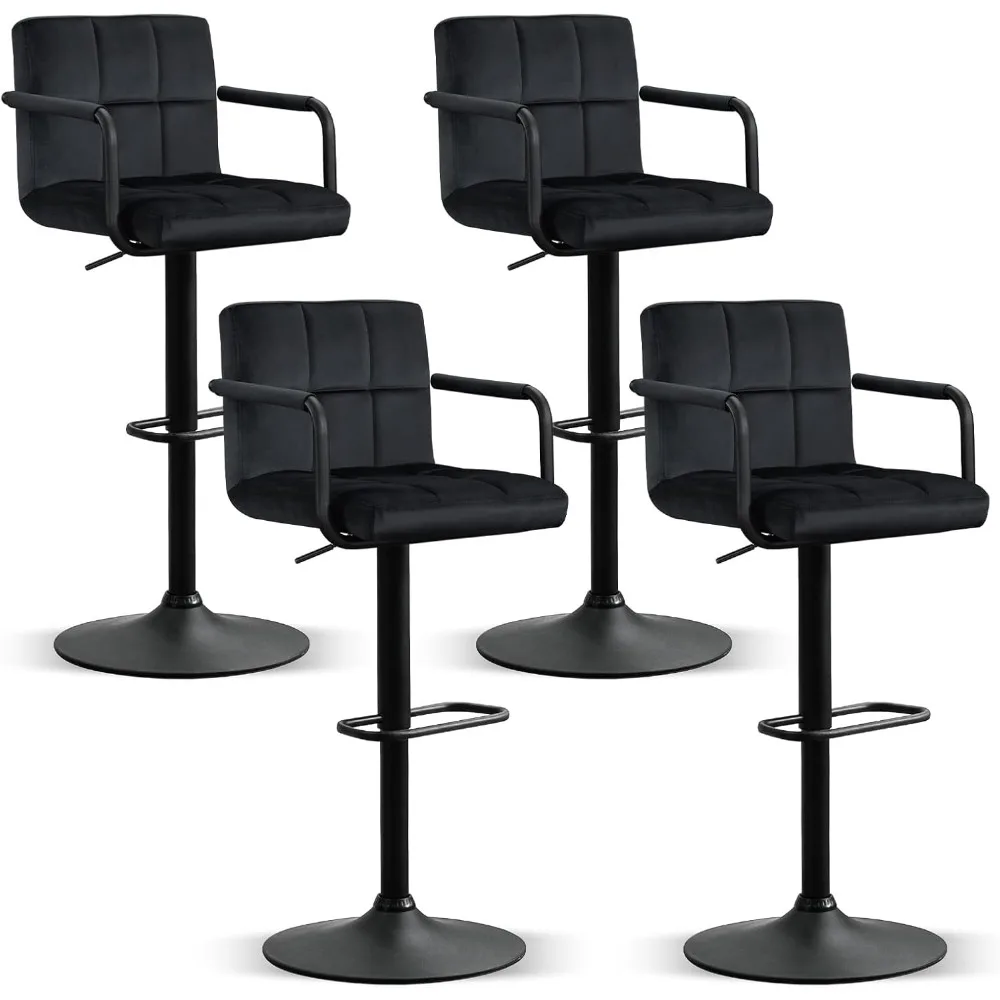 

Swivel Bar Stools Set of 4, Adjustable Kitchen Counter Height BarStools with Arms, Velvet Upholstered Bar Chair