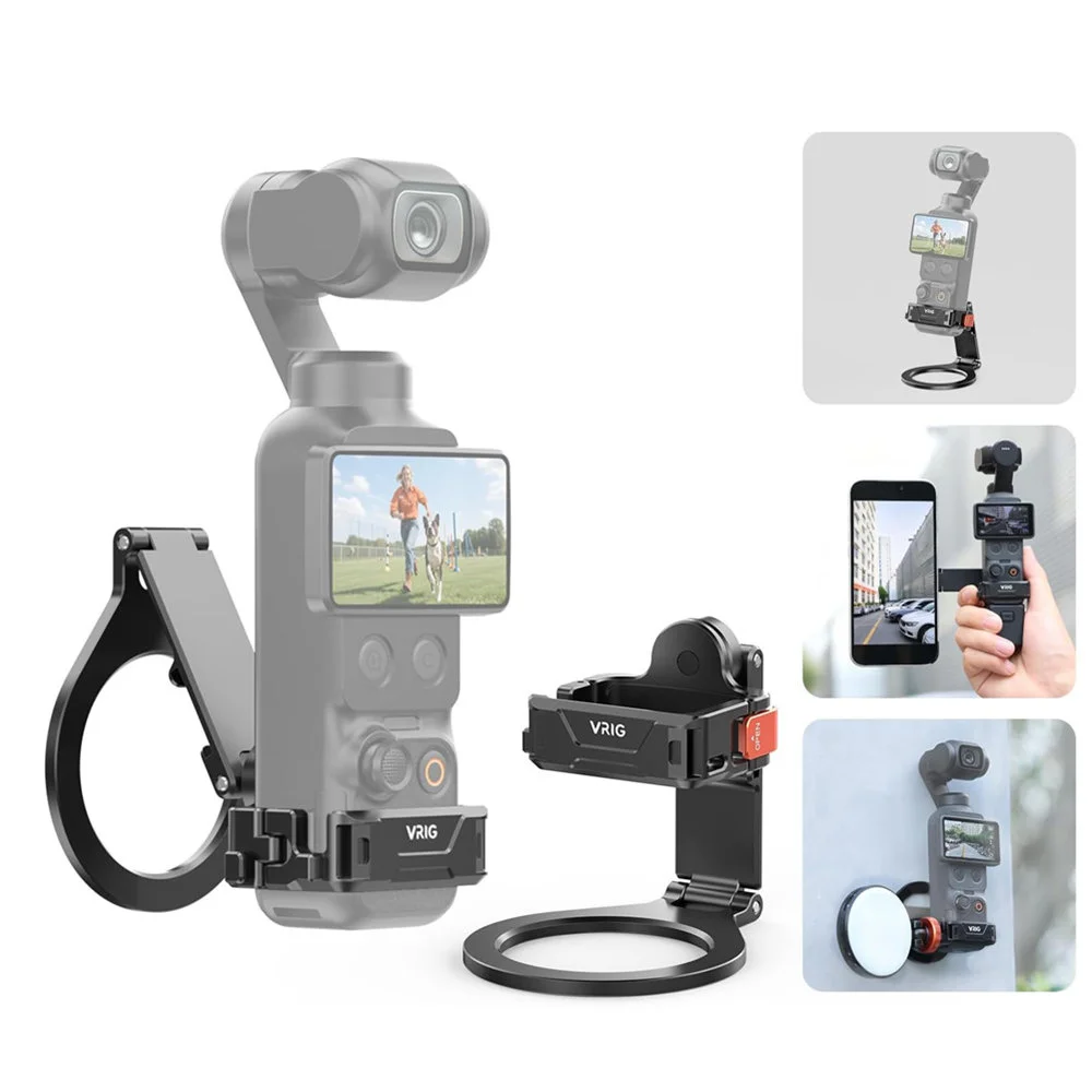 Suporte Magnético de Alumínio VRIG com Cold Shoe/Suporte Magnético para Celular para DJI Osmo Pocket 3/4/4P/iPhone/Android/Magsafe Vlog