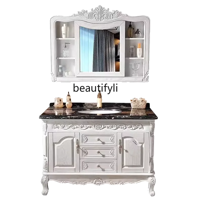 

European Oak Bathroom Cabinet Combination Bathroom Table Washbasin Solid Wood Floor Cabinet