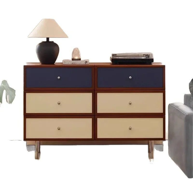 Medieval, color matching six-chest cabinet, living room, bedroom, locker, solid wood contrasting color drawer cabinet