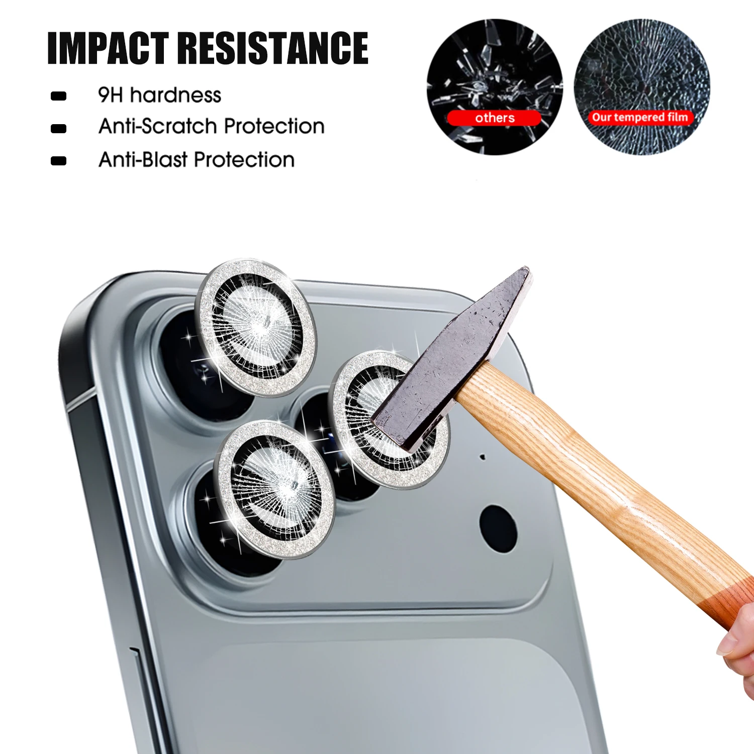 iPhone 17/17 Pro Max/17PM/17 Air用 グリッターカメラレンズ保護カバー 9Hガラスメタル保護キャップ 2025