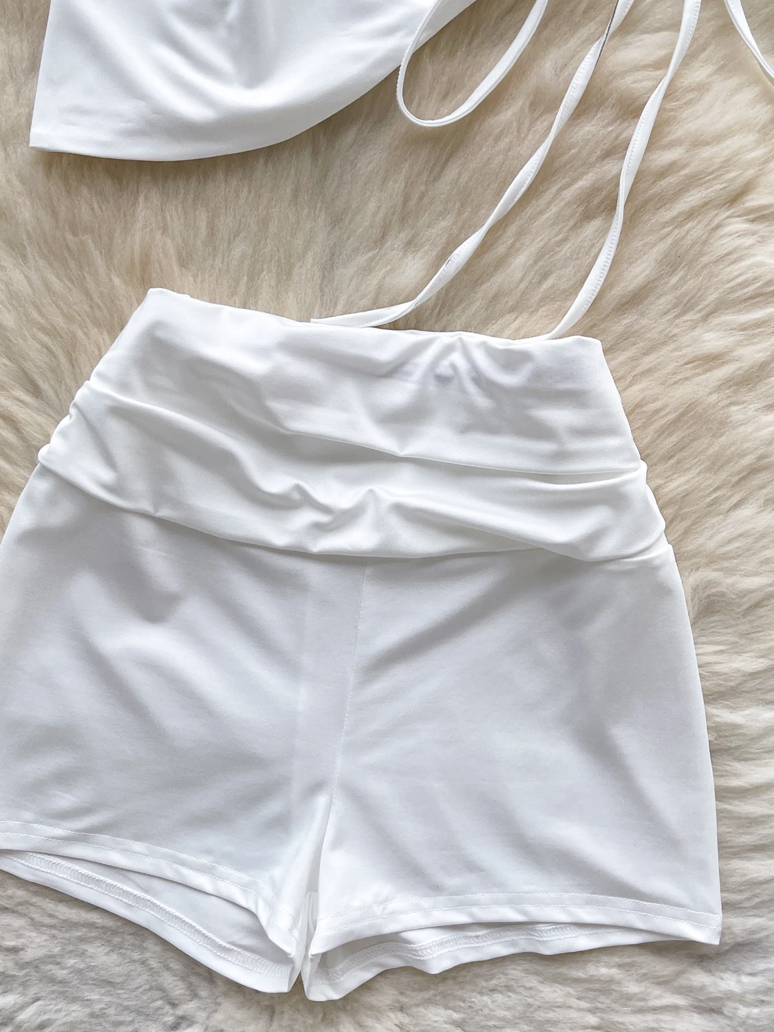 

Летний комплект Ele, женский топ с высокой талией и асимметричным воротником, утягивающие брюки, роскошный Miss Rich Sle