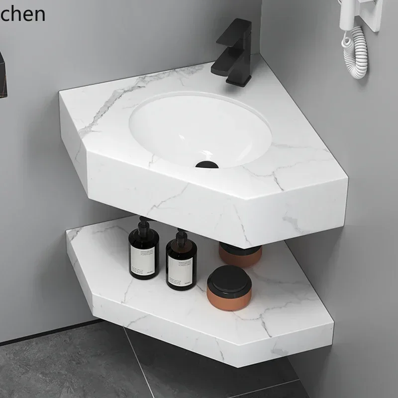 HT Triangle Washbasin Cabinet Combination Corner Rock Slab Washbasin Corner Washstand Basin Wall Corner