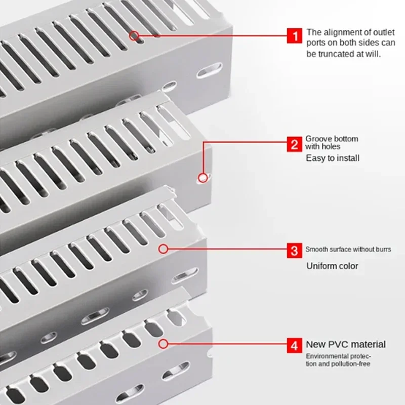 PVC Cable Management Tray Desk Wire Organizer Under Table Slot Open Storage Rack Grey Industrial Flame-retardant Wiring Duct