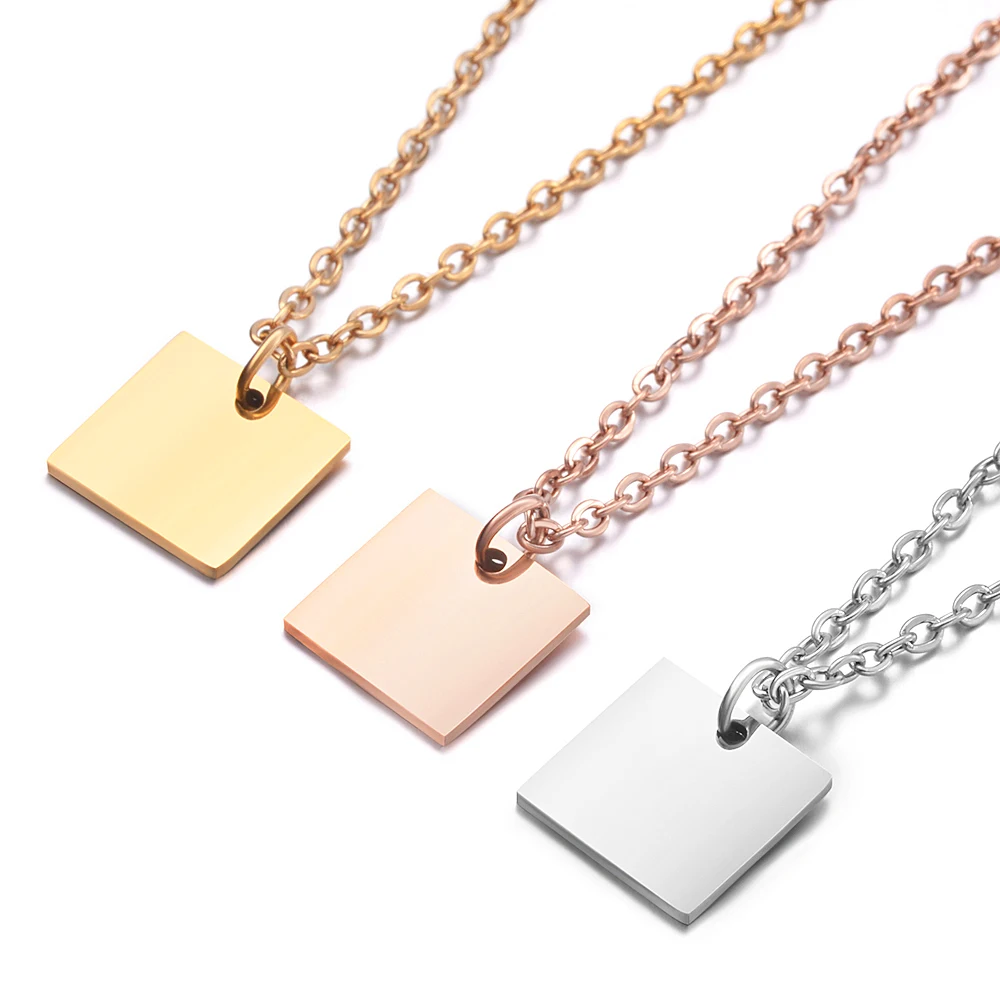 

4Pcs/Lot Mirror Polish Stainless Steel 12mm Geometric Square Pendant Necklace For Mens Women's Friend Lovers Gift