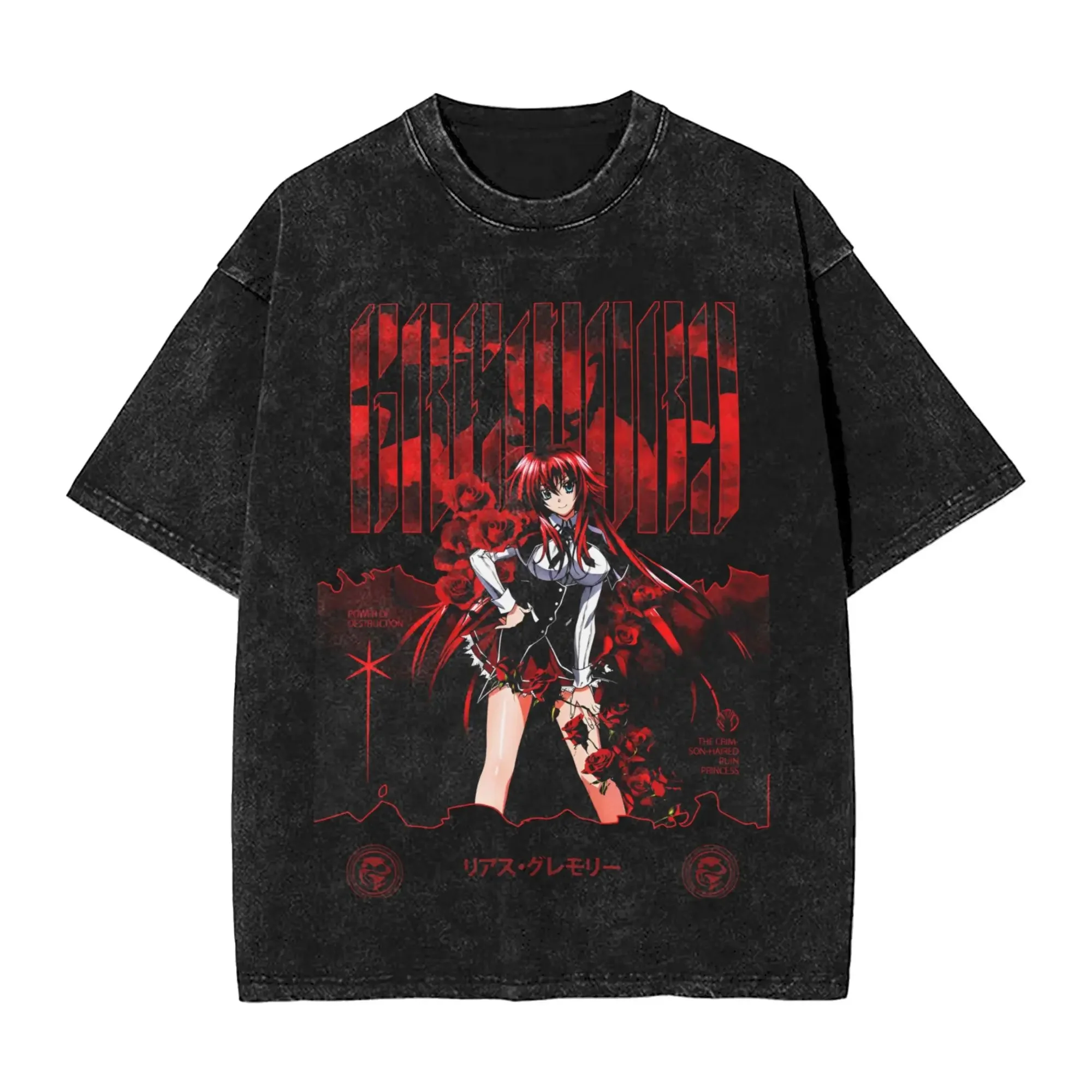 

High School DxD Rias Gremory Merch Vintage Wash Tee T-Shirts Women Men Fashion Streetwear Short Sleeve Top