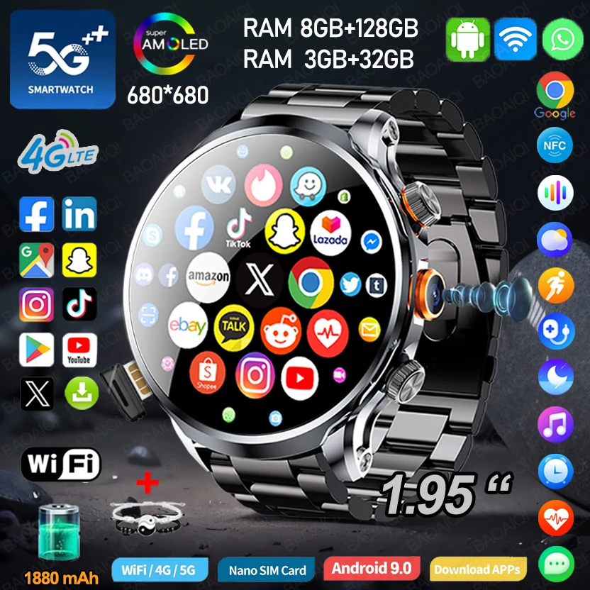 �y�Z�[�����z5G/4G �t���l�b�g�R�� �X�}�[�g�E�H�b�` 680*680 AMOLED 8GB+128GB RAM 1880mAh �o�b�e���[ 800W �J���� GPS WIFI Google �A�v���_�E�����[�h �X�}�[�g�E�H�b�`