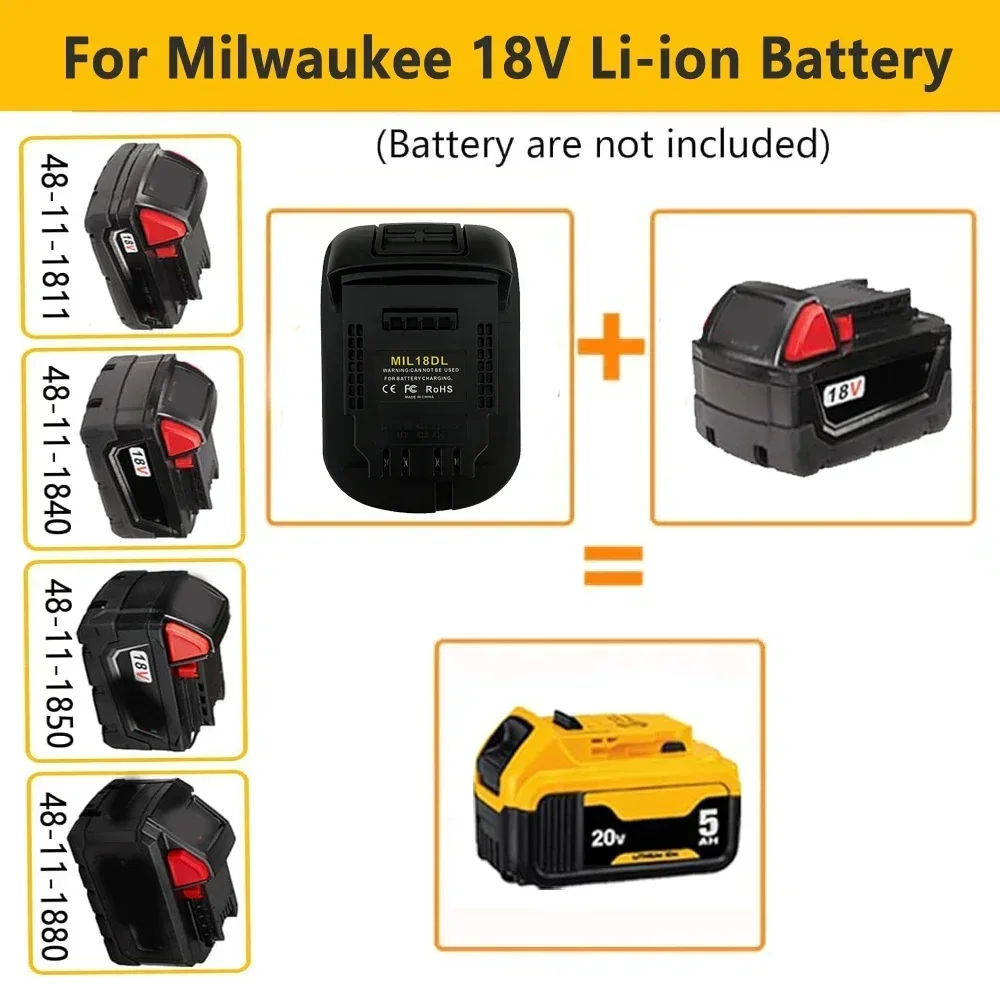 MIL18DL Battery Adapter for Milwaukee 18v Lithium Battery Convert to for DeWalt 18V 20v Max Lithium Power Tools Battery Adapter