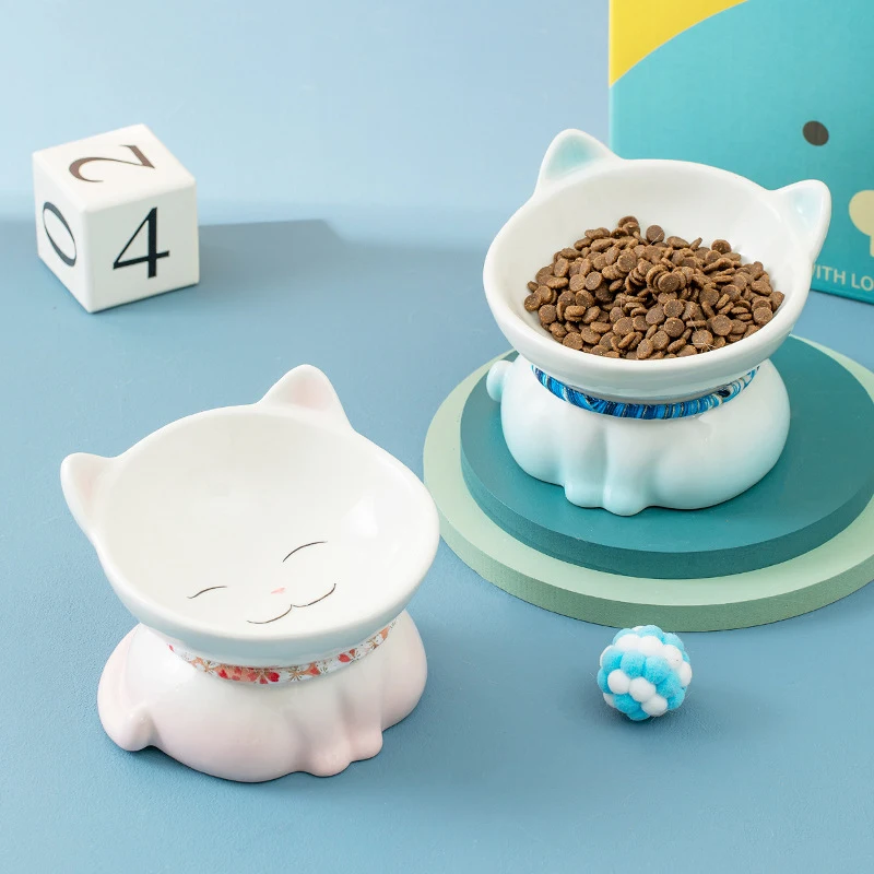 

Pretty ceramic tableware Novelty cat shape Puppy food bowl small dog water bowl Kitty feeder Cat high bowl Pet supplies